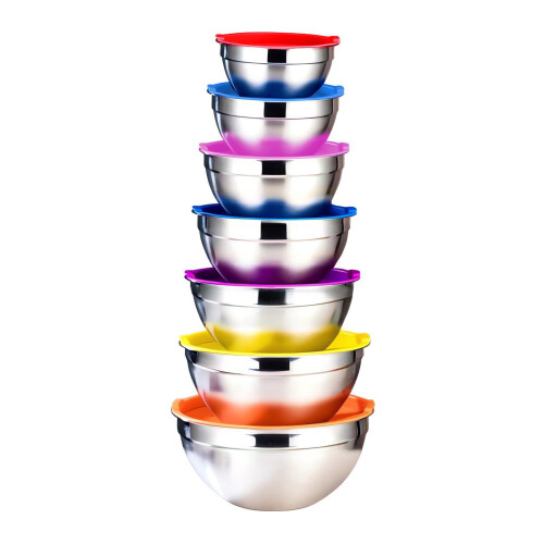 Ensemble de 7 bols mélangeurs en acier inoxydable avec couvercles