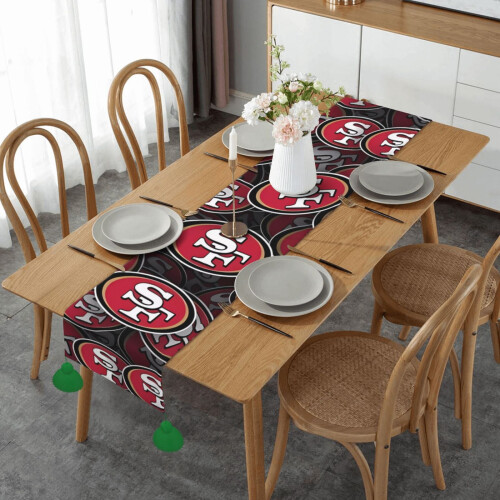 Caminho de mesa natalino dos 49ers com franjas, 72x14 polegadas.