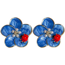 Orecchini a perno a forma di fiore per donna, design a coccinella, 1 paio