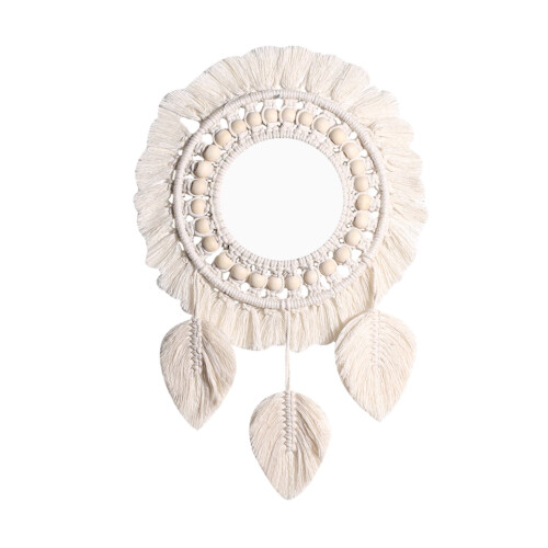Beige Oval Cotton Rope Wall Mirror 48x25.5 in 2