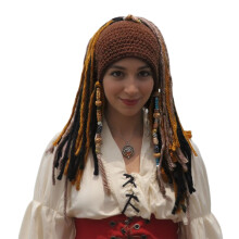 Gestrickter Halloween-Piratenhut mit falschen Dreads-dunkelbraun