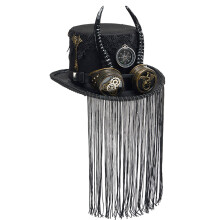 Stylischer Steampunk-Ziegenhornhut mit funktioneller-Schwarz