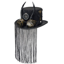 Casquette gothique gothique à franges en corne de chèvre,-Noir