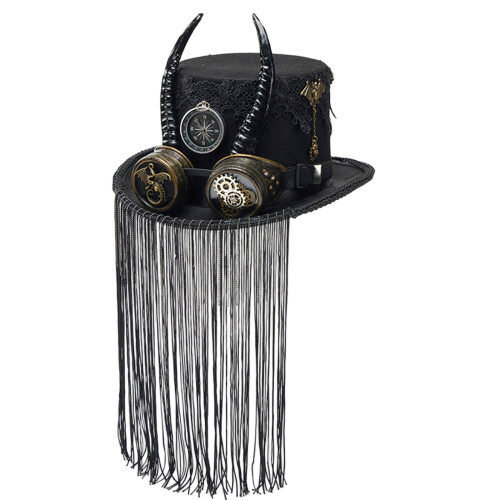 Gotische Steampunks-hoed met functionele bril en-Zwart