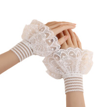 Lace Trimmed Sleeve Covers Soft Stretchty Embroidered-White