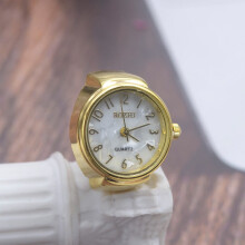 Quartz analoog ringhorloge met stalen elastische band