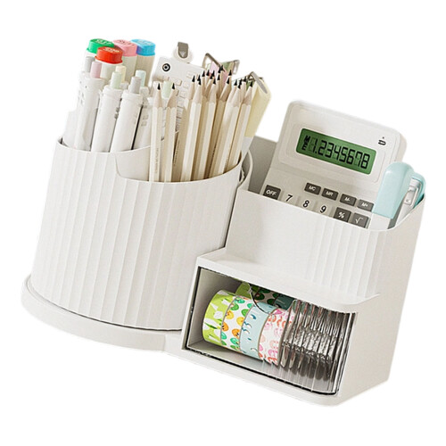 Rotating Desktop Storage Box Featuring Multiple-White Y6103