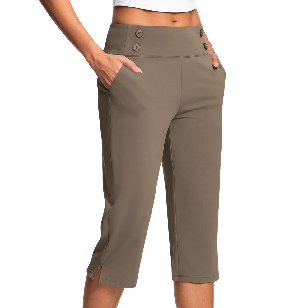 Pants for Women Stretch Cropped Casual Capris Work-Coffee XXL