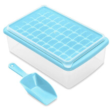 Forma de gelo com tampa e compartimento para armazenamento, azul, 55 cubos