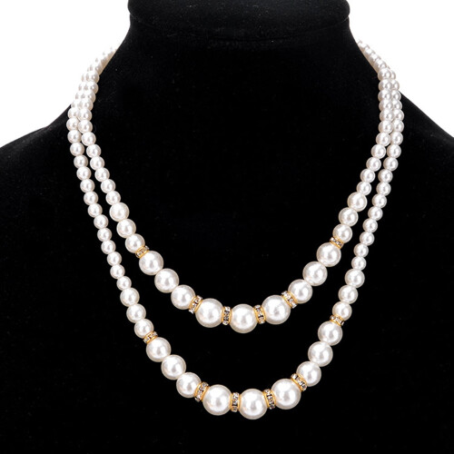 Collar de perlas de doble capa ajustable para mujer