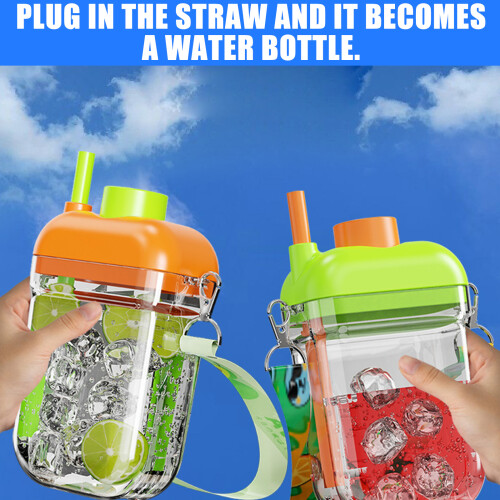 Double Spout Water Bottle with Straw and Easy Remove Ice-Green 1
