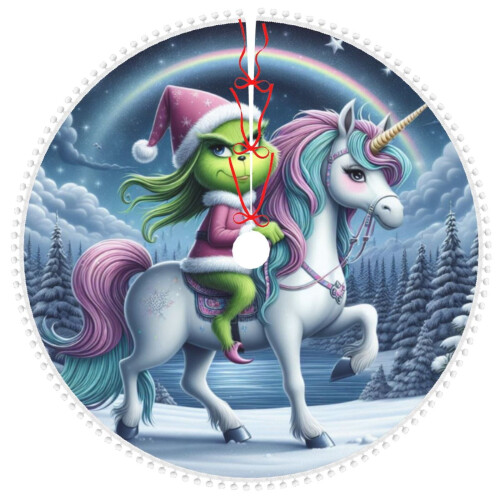 Fustă de brad de Crăciun Grinch cu ornament cu pompon, 76 cm