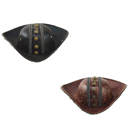 Stylish PU Leather Pirate Cap Skeleton Gear Pattern-Black 2