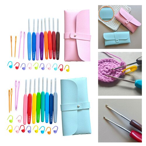 8Pcs Ergonomic Plastic Handle Crochet Needle with Knitting-Blue 2