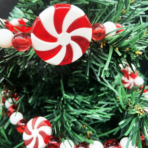 Kerstkralenslinger rood wit mintgroen 2,4 meter 2