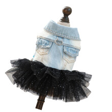 Pet Fashion Dress Jean Tulle Fabric SKirt with Leash Hook-XL