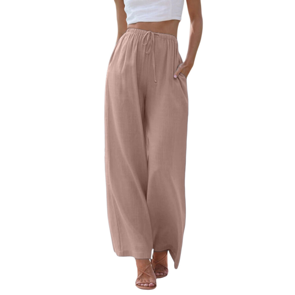 Solid color women's cotton and linen -pale pinkish gray M