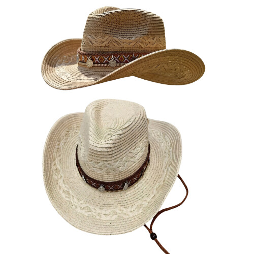 Woven Paper Straw Sun Hat Adjustable Drawstring Panama-Khaki os 1