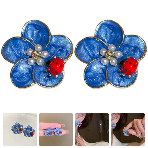 Orecchini a perno a forma di fiore per donna, design a coccinella, 1 paio 2