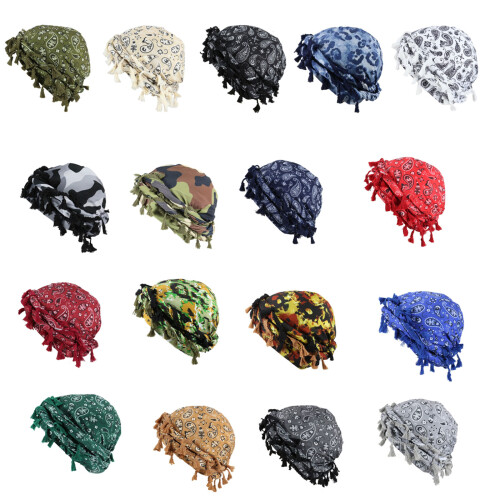 Fringed Twist Head Wrap Solid Color Durag-camouflage green 2