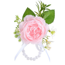 Artificial Rose Boutonniere For Groom-Pink Wrist Flower
