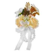 Elegante dubbele parels polsbloem voor bruiloft-Champagne 1 STKS