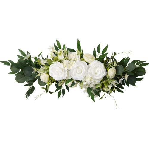 Realistic Rose Flower Arrangement Artificial Plastic-White