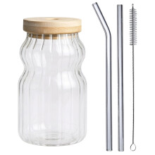 Thick Walled 300ml Glass Coffee Mug With Striped-Vertical lines