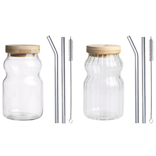 Thick Walled 300ml Glass Coffee Mug With Striped-Flat light 1