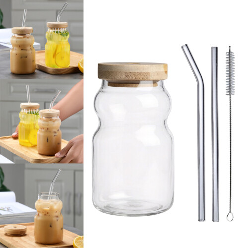 Thick Walled 300ml Glass Coffee Mug With Striped-Flat light 2