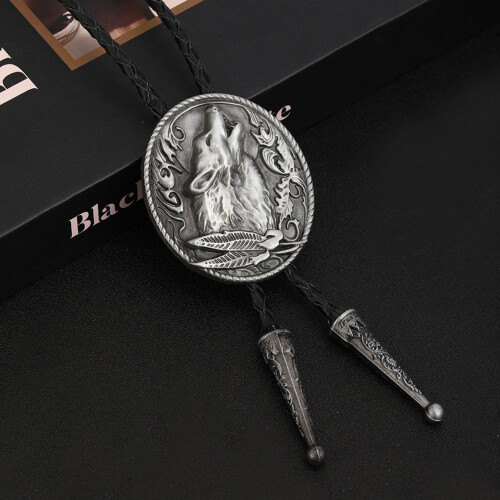 Professionele heren Wolf Head Bolo Tie ketting-oud tin 2