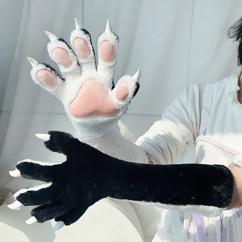 2Pcs Adorable Five Finger Gloves Ideal For Anime-black white 2