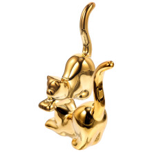 Keramische sieradenbak in de vorm van een kitten, goudkleurig, voor op het bureau (2 stuks)