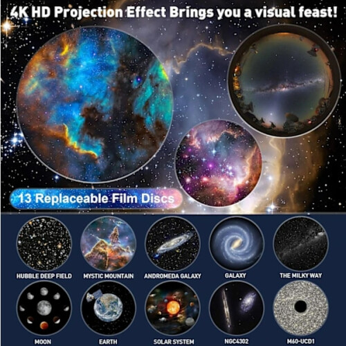 Proiector de noapte cu galaxie, cer înstelat, 12 discuri 2