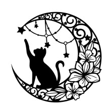Black Cat Moon Metal Wall Art Iron Rose Sculpture