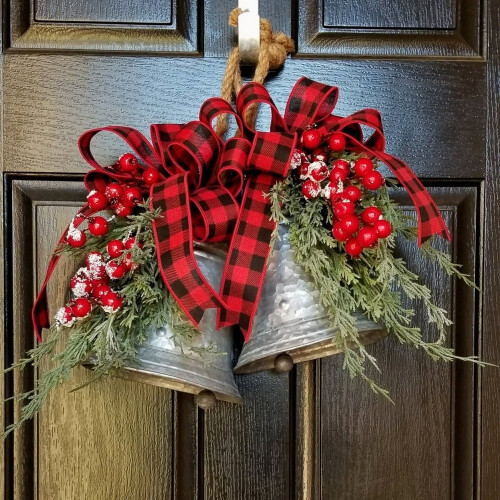 Christmas bells galvanized rustic silver 6 inches