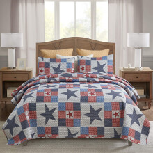 Ensemble de courtepointe JML pour grand lit, bleu marine à étoiles rouges, 3 pièces