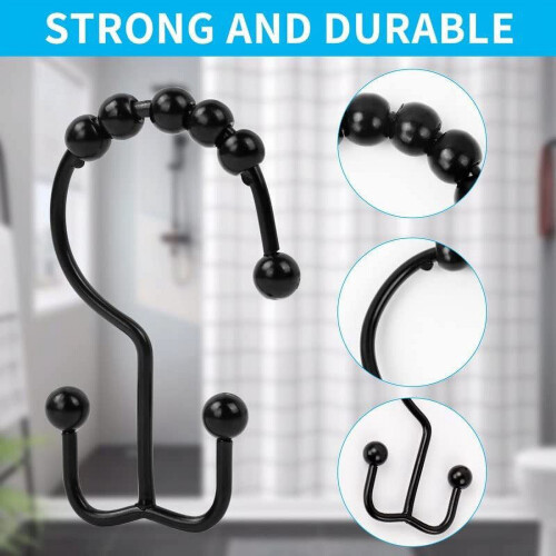 Matte Black Metal Shower Curtain Hooks 12 Pack 1