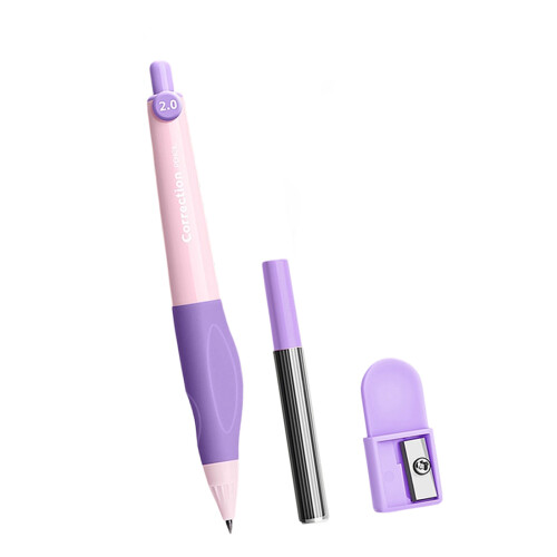 Ergonomischer automatischer Bleistift mit Box und Spitzer-Lila.