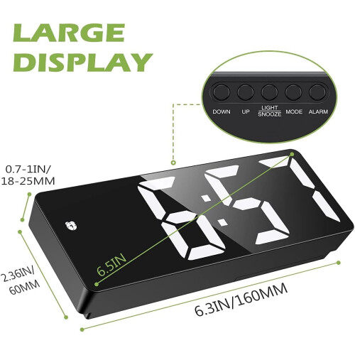 LED-väckarklocka Vit stor display USB-laddning Snooze 1