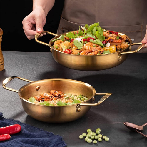 Spanish paella pan stainless steel double-riveted handles 1