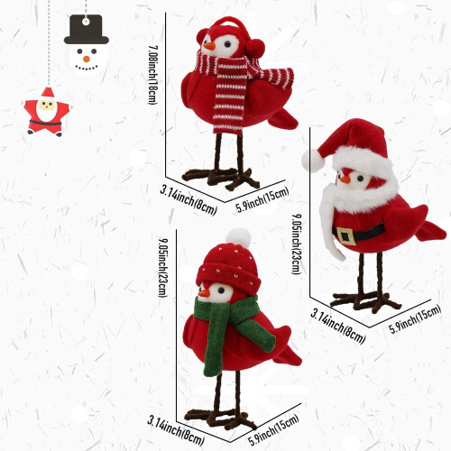 Christmas Red Simulated Bird Figurines 3PCS 2