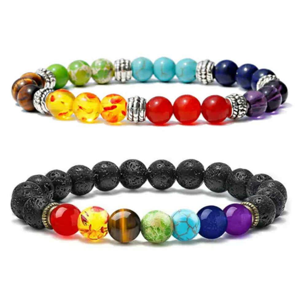 RSAMD 7 Chakra Healing Bracelet Natural Lava Stone 2 pcs-image-OPC-PW5GHWJ-NEW