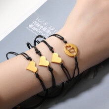 Conjunto de pulseras rosas ajustables para mujer, hechas a mano con forma de corazón.