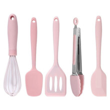 Conjunto de utensílios de cozinha infantil de silicone rosa, 5 peças