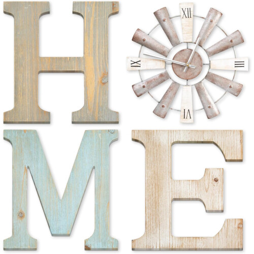 Farmhouse windmill clock wall sign black rustic