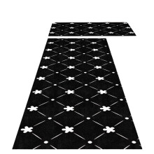 Kitchen Rug Set Black Cushioned Non-Slip 2 Pc