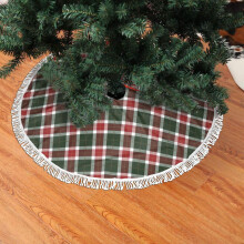 Jupe de sapin de Noël en dentelle tartan à franges, 76 cm (30 pouces)