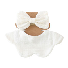 Fashionable Infant Drool Bib and Lace Bowknot Headband-Qa