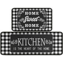 Black and White Buffalo Plaid Kitchen Mat Set 2 pcs 17x47